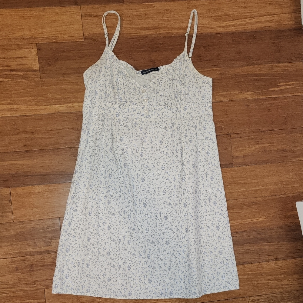 Brandy Melville White Slip Dress with Blue Floral Print